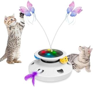 Interactive Cat Toy, [3 in 1] Automatic Rotating Butterfly & Moving Feather Hide Seek Mouse Holes with Exercise Track Balls Refills for Indoor Kitten