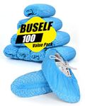 Buself X-Large 100 Count Shoe Covers Disposable Non-Slip, Durable and Recyclable, Fits Up to Size 13 US Men - Blue