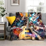 Music Guitar Blanket Soft Flannel Lightweight Rock Instrument Throw Blanket Cozy Warm Blankets All Seasons Living Room Decor for Music Lover Use On Sofa Couch Bed Office 40x50 inch