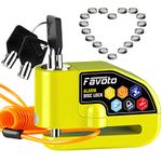 Favoto Alarm Disc Lock, 3 Keys and 18 Batteries (5-Year Availability), 110 dB Waterproof Anti-Theft Security Brake Padlock, 7mm Lock Pin with Reminder Cable, Fit for Motorcycle E-Bike Bicycle Scooter
