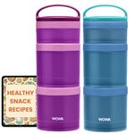 WOWA Kids Snack Box 2 Pack with Compartments Stackable Design, Organise Snacks for School, Traveling, Days Out - Fits in Diaper Bags, Lunch Bags & Backpacks BPA Free - Dishwasher Friendly Snack Boxes