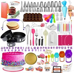 RFAQK 700PCs Cake Decorating Supplies Kit with Baking Supplies- Cake Decorating Tools with Springform Pans, Cake Leveler, Cake Turntable, Numbered Piping Tips, Icing Spatulas, Fondant Tools and More