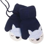 iEasey Cute Baby Winter Knitted Warm Mittens On String 0-3 Years Infant Toddler Fox Thick Fleece Gloves Kids Thermal Ski Snow Gloves Cold Weather Hand Warmer for Baby Girls Boys Xmas Gift,Dark Blue