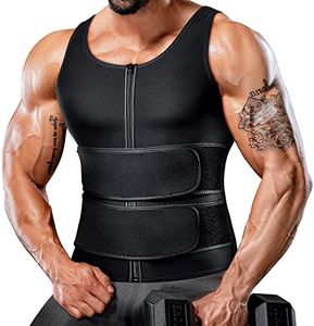 Mayboom Mens Waist Trainer Sauna Vest for Men Weight Loss Body Shaper Sweat Vest for Men Faja Para Hombre Plus Size, Black Two Belt, Large