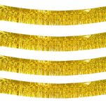 10 Feet Long Roll Gold Foil Fringe Garland - Pack of 4 | Shiny Metallic Tassle Banner | Ideal for Parade Floats, Bridal Shower, Bachelorette, Wedding, Birthday | Wall Hanging Fringe Garland Banner