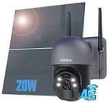 Xega 4G LTE Security Camera with 20W Solar Panel 20,000mAh Battery SIM Card, Solar Powered Security Camera Outdoor Wireless, 2K HD Color Night Vision CCTV, PIR Detection, IP66 [Energy Class A+++]