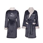 Personalised Unisex Sherpa Dressing Gown - Premium Embroidered Sherpa Lined Soft & Cosy Below Knee Bathrobe with Pockets and Tie - Luxurious Housecoat, Slate S/M