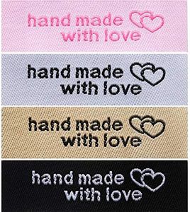 120 Pieces Personalized Sewing Labels Sew on Clothing Labels Handmade Interlocking Heart Pattern Label Tags for Handmade Items Clothes, White, Black, Pink, Brown