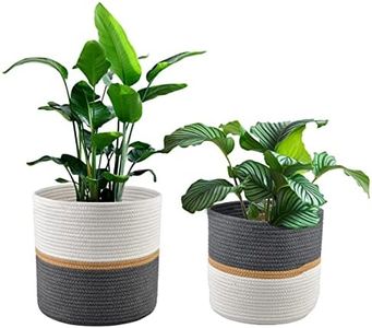 2 Pack Woven Cotton Rope Plant Basket for Indoor Plants, Flower Pot, Rope Plant Basket with Handles, Storage Basket for Towels, Crafts, Magazine, (12x12 & 10x10Inch), Multi-purpose basket