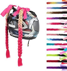 SEGO 2 Pcs Helmet Pigtail Braids with Detachable Suction Cup with Bowknot Ponytails Hair for Women/Men 20 Inch 2 PCS/Pack (Helmet not Included)-Blonde to Violet Red