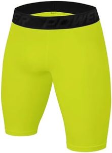 Men's and Boy's Compression Base Layer Thermal Skins Shorts - Lime Punch, Medium