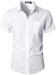 ZEROYAA Men's Casual Urban Stylish Slim Fit Short Sleeve Button Up Dress Shirt with Pocket, White, Small