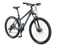 Mongoose Switchback Sport Hardtail Mountain Bike for Adult Men Women, Front Suspension, 16-Speed, 27.5-Inch Wheels, Mechanical Disc Brakes, Medium Aluminum Frame, Navy