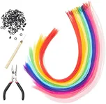 Glamlily Colored Hair Extensions for Kids, Hair Extension Beads, 100-Pcs Synthetic Strands in 10 Rainbow Colors, Includes Tools and Microbeads for Daily Use, Costumes, Formal Events (20 in)