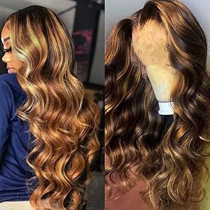 SENSAIRUITE Honey Blonde Lace Front Wigs Human Hair 32 Inches 13x4 colored 4/27 Ombre HD Lace Frontal Human Hair Wigs Pre Plucked 180% Density Body Wave Lace Front Wig Human Hair