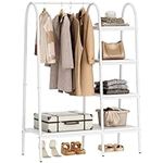 DlandHome Free-Standing Garment Racks, Home Metal Clothing Rack with 5 Storage Shelves and Hanging Rod Closet Storage Organizer Clothing Rack, White,10ZXJHUT-011-WW-DCA