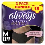 Always Discreet Boutique Incontinence Pants Women, Medium Size, Black, 18 High Absorbency Plus Pants (9 x 2 Packs), Odour Neutraliser, Softness and Protection, For Sensitive Bladder