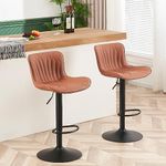 YOUNUOKE Bar Stools Set of 2, Counter Height Barstools for Kitchen Island, 24 inch Tall Swivel Adjustable Barstools, Faux Leather Bar Chairs with Back, Tan