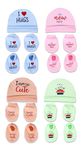 Mom's Darling (Pack of 4 Pairs) Newborn Baby Caps, Mittens and Booties Combo Set for 0-6 Months Baby | Baby Gloves and Socks Set | Baby Shower Gift | Designs and Colors are Same as in Photo