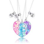 Cosysparks BFF Necklace for 3 Girls, 3 Pcs Friendship Necklaces for 3 Girls Magnetic Heart Friendship Necklace Matching Necklaces for Best Friends Jewelry Gift for Girls (Pink+Blue+Purple)