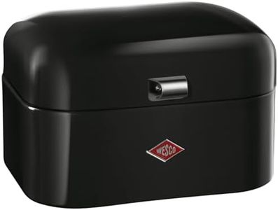 WESCO Single Grandy Brotkasten in der Farbe schwarz, pulverbeschichtetes Stahlblech, Lüftungslöcher und stabiler Handgriff, 22 x 26,8 x 17,5 cm
