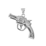 Solid 925 Sterling Silver Gun Revolver Pistol Necklace Pendant