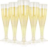 DI QIU REN 100 Pack Plastic Champagne Flutes,4.5 oz Gold Glitter Champagne Glasses, Disposable Champagne Cups for Wedding Birthday Bridal Shower Party, Mimosa Bar Supplies