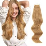 Amazingbeauty Semi-permanent Tape Attached Real Remi/Remy Human Hair Tape in Extensions 50g/20pcs Skin Weft Tape Attached Invisible Seamless Strawberry/Honey/Caramel Blonde Color #27 18 Inch