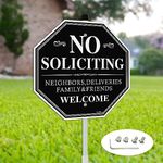 GicnKeuz Large No Soliciting Sign for House Yard with 36" Metal Stakes, 12"x12" Heavy Duty Aluminum Sign,Fade Resistant/Waterproof, Including Screws, Easy to Install, Outdoor Use