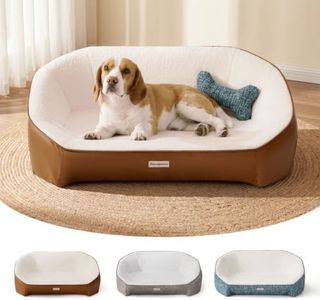 Aurapaws Orthopedic Dog Bed Medium Size Dogs - One-Piece Molded Support Foam™ Comfort Never Sag Dog Couch Sofa with 3 Washable Removable Covers & Bone Toy, Waterproof Liner, Nonskid Bottom, Blue, 36"
