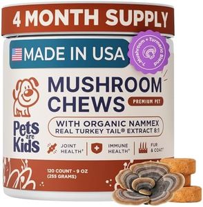 Pets are Kids Turkey Tail Mushroom for Dogs with Organic Real Turkey Tail™ - 8:1 Extract Mushroom Chews for Lumps & Bumps, Immunity, Gut, Skin, Joint & Spine Support - Reishi, Lion’s Mane - 120 Chews