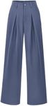 BTFBM Women High Waist Palazzo Pants Casual Wide Leg Trousers Button Down Loose Work Office Business Suit Pant Pockets(Solid Grey Blue, X-Large)