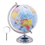 GLOBE DADDY World Globe for Kids Learning 8 Inch with Metal Stand/Magnifying Glass for Globe for Office Table, Globe for Students, Gift for 10 Years Boy,Globe for Home Decor