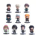 10 Pieces Anime Figures Kamado Tanjiro/Tomioka Giyuu/Tokitou Muichirou/Kanroji Mitsuri Action Figure Cute Mini Anime Figure PVC Statue Model Collection Ornament