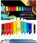 Crafts 4 ALL Acrylic Paint Set for Kids and Adults - 12 Pack of 12 mL Craft Paint Colors for Wood, Canvas, Fabric and Ceramics w/ 3 Different Sized Brushes - Art Supplies, Multi