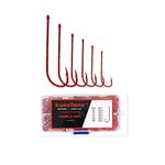 Kunsilane 300PCS Offset Hooks with Barbed Long Shank Beak Worm Hooks Bend Reversed Fishing Hooks Red Color Size #2#4#6#8#10#12 Mixed Size