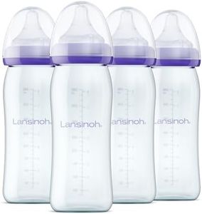 Lansinoh Anti-Colic Glass Baby Bottles for Breastfeeding Babies, 8 Ounces, 4 Count Bottles for Feeding, Baby Essentials, Includes 4 Medium Flow Nipples, Size M