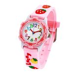 ele ELEOPTION Children's Watch Waterproof 3D Cute Cartoon Round Dial Silicone Rubber Band Quartz Wrist Watch Xmas Gift for Little Girls Boy Kids Children Environmental Friendly - Strawberry, Pink