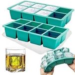 Theuwnee Platinum-Silicone XL Ice Cube Tray, 2 Pcs Ice Moulds with Lid, Easy-Release, Odourless, Stackable and Dishwasher Safe, for Beer, Whisky, Perfect for Baby Food and Drinks (Green)