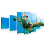 Startonight Huge Canvas Wall Art Turtle In The Ocean - Large Framed Set of 7 40" x 95"