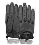 Mens Classic Driving Gloves Vintage Button Style Soft Lambskin Leather Dress Fashion (Large, Black - 502)