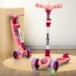 Baybee Kitty Kick Scooter for Kids, Foldable Kids Scooter with 4 Height Adjustable Handle & Brake, Skate Scooter with LED PU Wheels, Runner Scooter for Kids 3 to 10 Years Boys Girls (Pink)