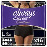 Always Discreet Boutique Incontinence Pants Women, Large Size, Black, 16 High Absorbency Plus Pants (8 x 2 Packs), Odour Neutraliser, Softness and Protection, For Sensitive Bladder