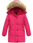Wantdo Girl's Winter Coat Thick Padded Long Winter Jacket Parka Rose Red 14/16