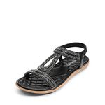 DREAM PAIRS Womens Flat Sandals Open Toe Diamante Bohemian Summer Beach Holiday Ladies Sandals,Size 5,Black,SDFS2334W-E