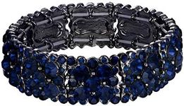 EVER FAITH Women's Round Austrian Crystal Elegant Bridal Stretch Bracelet Blue Black-Tone