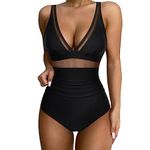 DOULAFASS Sexy Mesh Swimming Costume Women Tummy Control Swimsuit V Neck Padded One Piece Swimwear