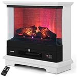 COSTWAY 27”/68cm Electric Fireplace, 3-Sided Fireplace Heater with 3-Level Flame, Thermostat, 0.5-6H Timer, Remote Control & Overheating Protection, 2000W Freestanding Stove Fire Surrounds (White)