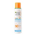 Garnier Ambre Solaire Sun Cream SPF 50+ Sensitive Advanced Kids Anti-Sand Sun Protection Mist Spray, Very High Protection UVA & UVB, Water Resistant, For Face & Body, Cruelty Free 150ml