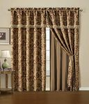 Chezmoi Collection Adelle 4-Piece Paisley Jacquard Embroidered Window Curtain/Drape Set - Attached Sheer Backing and Valance